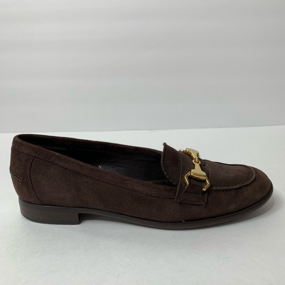 Talbots Women’s Brown Suede Flat Loafers With Gold Horse Bit Buckle Size 8 N - Picture 3 of 9